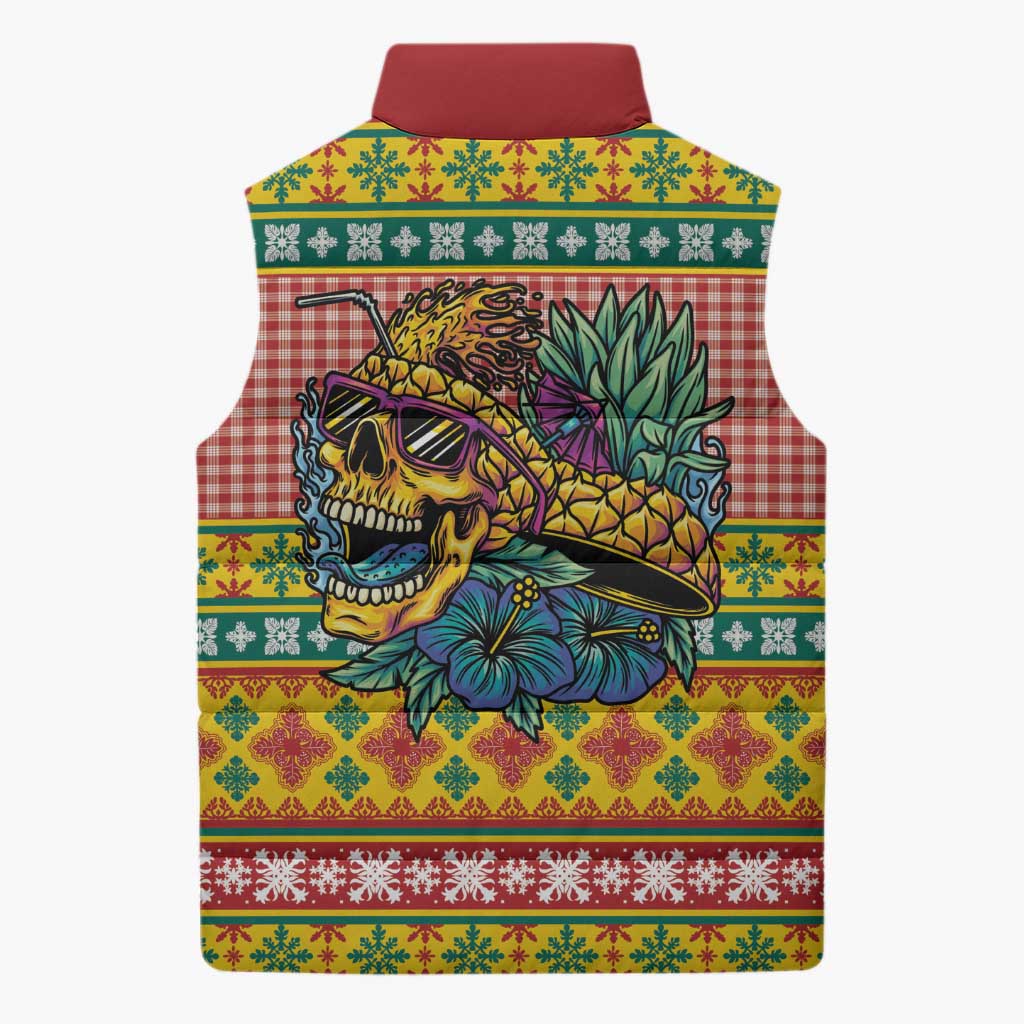 Hawaiian Pineapples Skull Sleeveless Puffer Jacket Mele Kalikimaka Palaka Quilt Pattern - Polynesian Pride