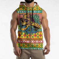 Hawaiian Pineapples Skull Sleeveless Zip Hoodie Mele Kalikimaka Palaka Quilt Pattern - Polynesian Pride