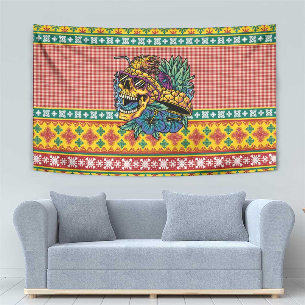Hawaiian Pineapples Skull Tapestry Mele Kalikimaka Palaka Quilt Pattern - Polynesian Pride