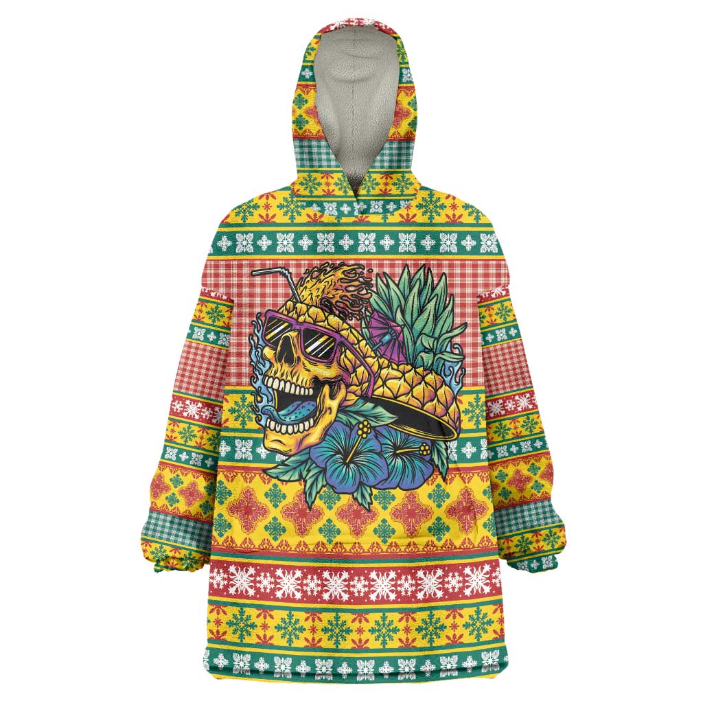 Hawaiian Pineapples Skull Wearable Blanket Hoodie Mele Kalikimaka Palaka Quilt Pattern - Polynesian Pride