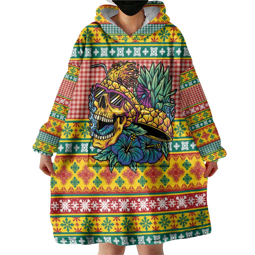 Hawaiian Pineapples Skull Wearable Blanket Hoodie Mele Kalikimaka Palaka Quilt Pattern - Polynesian Pride