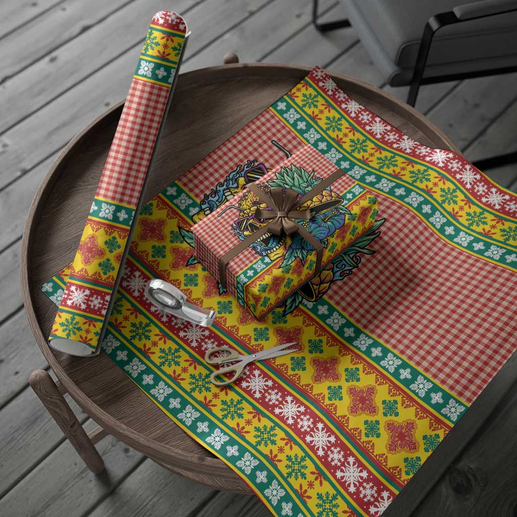 Hawaiian Pineapples Skull Wrapping Paper Mele Kalikimaka Palaka Quilt Pattern - Polynesian Pride