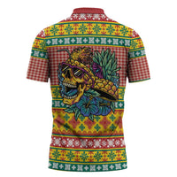Hawaiian Pineapples Skull Zipper Polo Shirt Mele Kalikimaka Palaka Quilt Pattern - Polynesian Pride