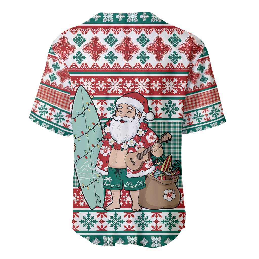 Hawaiian Funny Santa Surf Baseball Jersey Mele Kalikimaka Palaka Quilt Pattern - Polynesian Pride