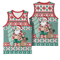 Hawaiian Funny Santa Surf Basketball Jersey Mele Kalikimaka Palaka Quilt Pattern - Polynesian Pride