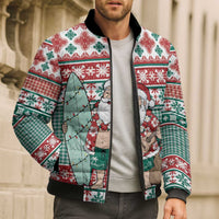 Hawaiian Funny Santa Surf Bomber Puffer Jacket Mele Kalikimaka Palaka Quilt Pattern - Polynesian Pride