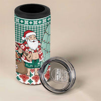Hawaiian Funny Santa Surf 4 in 1 Can Cooler Tumbler Mele Kalikimaka Palaka Quilt Pattern - Polynesian Pride