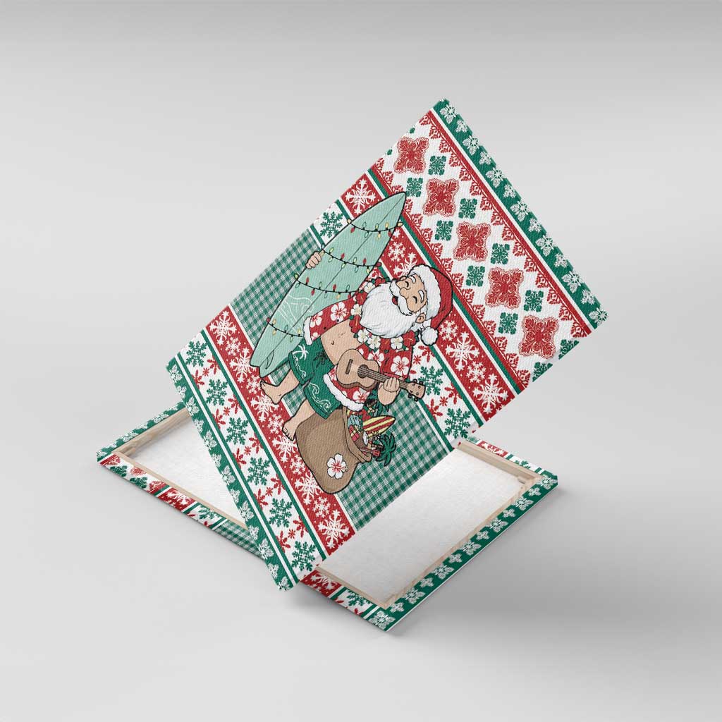 Hawaiian Funny Santa Surf Canvas Wall Art Mele Kalikimaka Palaka Quilt Pattern - Polynesian Pride