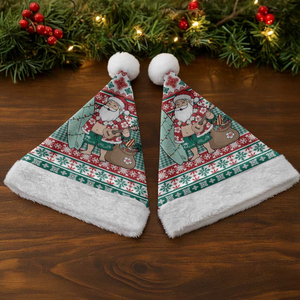 Hawaiian Funny Santa Surf Christmas Santa Hat Mele Kalikimaka Palaka Quilt Pattern - Polynesian Pride