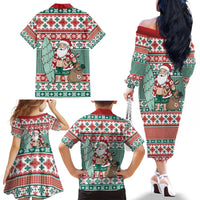 Hawaiian Funny Santa Surf Family Matching Off The Shoulder Long Sleeve Dress and Hawaiian Shirt Mele Kalikimaka Palaka Quilt Pattern - Polynesian Pride