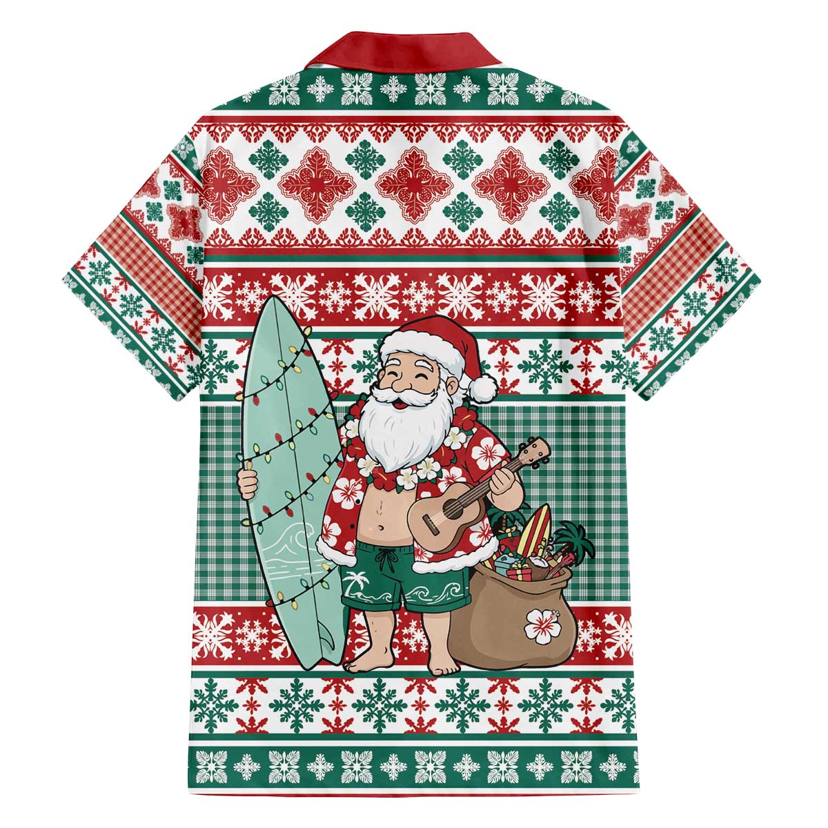 Hawaiian Funny Santa Surf Family Matching Off The Shoulder Long Sleeve Dress and Hawaiian Shirt Mele Kalikimaka Palaka Quilt Pattern - Polynesian Pride