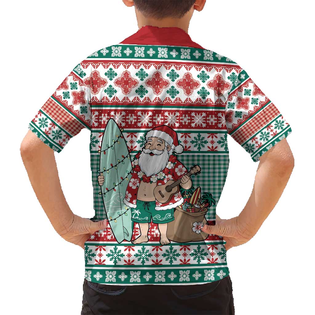 Hawaiian Funny Santa Surf Family Matching Summer Maxi Dress and Hawaiian Shirt Mele Kalikimaka Palaka Quilt Pattern - Polynesian Pride