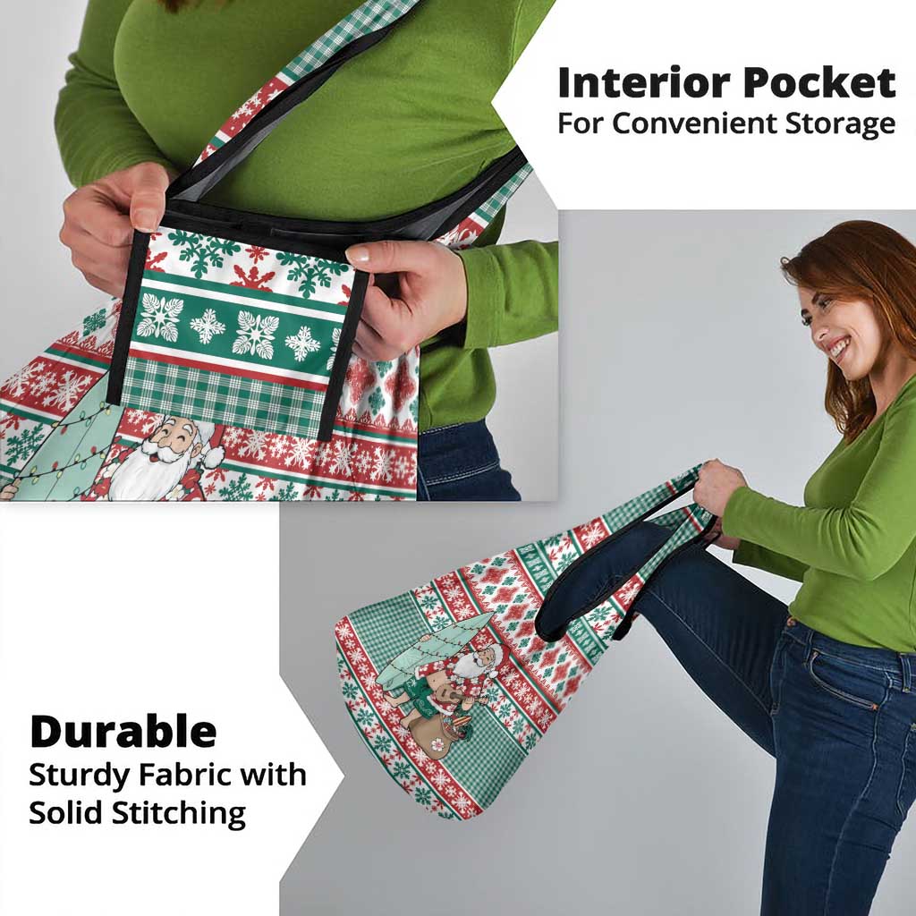 Hawaiian Funny Santa Surf Grocery Bag Mele Kalikimaka Palaka Quilt Pattern - Polynesian Pride