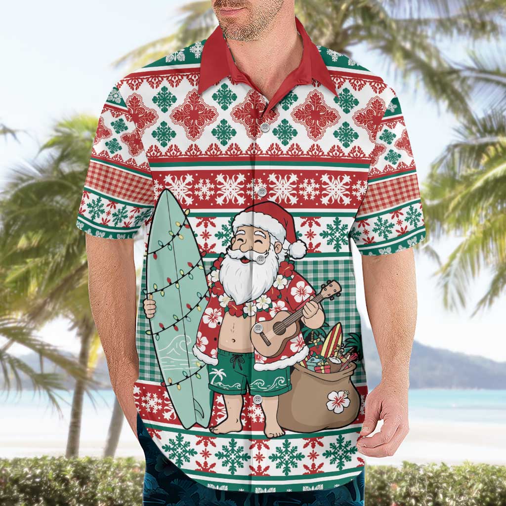Hawaiian Funny Santa Surf Hawaiian Shirt Mele Kalikimaka Palaka Quilt Pattern - Polynesian Pride