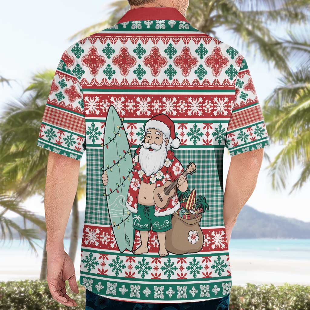 Hawaiian Funny Santa Surf Hawaiian Shirt Mele Kalikimaka Palaka Quilt Pattern - Polynesian Pride