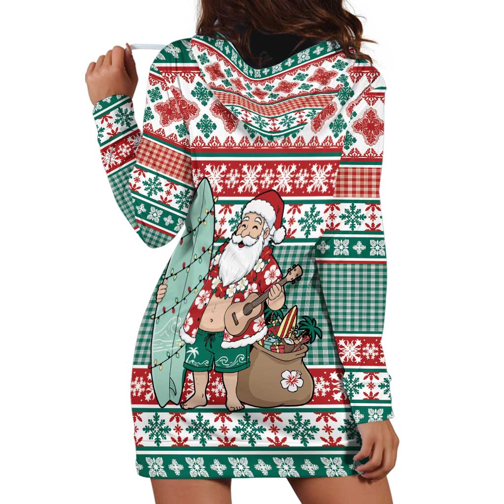 Hawaiian Funny Santa Surf Hoodie Dress Mele Kalikimaka Palaka Quilt Pattern - Polynesian Pride