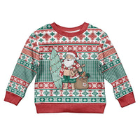 Hawaiian Funny Santa Surf Kid Ugly Christmas Sweater Mele Kalikimaka Palaka Quilt Pattern - Polynesian Pride