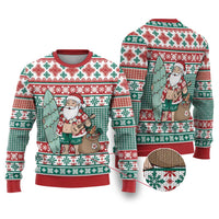 Hawaiian Funny Santa Surf Ugly Christmas Sweater Mele Kalikimaka Palaka Quilt Pattern - Polynesian Pride