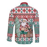 Hawaiian Funny Santa Surf Long Sleeve Button Shirt Mele Kalikimaka Palaka Quilt Pattern - Polynesian Pride