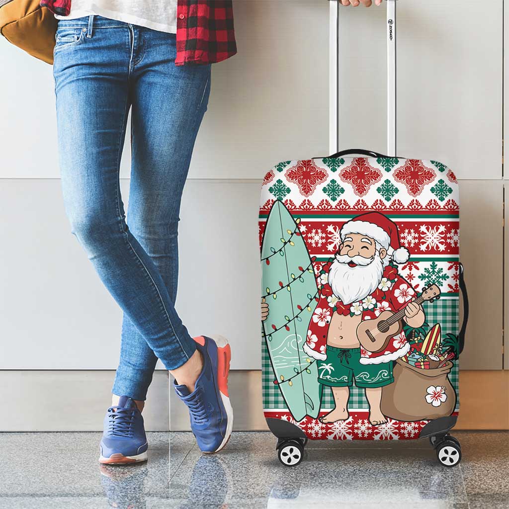 Hawaiian Funny Santa Surf Luggage Cover Mele Kalikimaka Palaka Quilt Pattern - Polynesian Pride