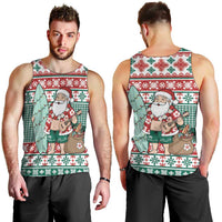 Hawaiian Funny Santa Surf Men Tank Top Mele Kalikimaka Palaka Quilt Pattern - Polynesian Pride