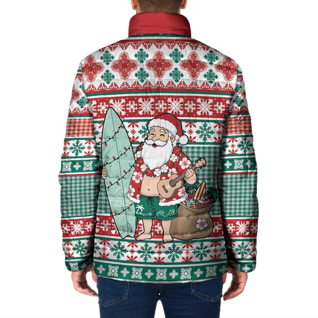 Hawaiian Funny Santa Surf Padded Jacket Mele Kalikimaka Palaka Quilt Pattern - Polynesian Pride