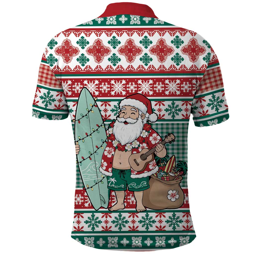 Hawaiian Funny Santa Surf Polo Shirt Mele Kalikimaka Palaka Quilt Pattern - Polynesian Pride