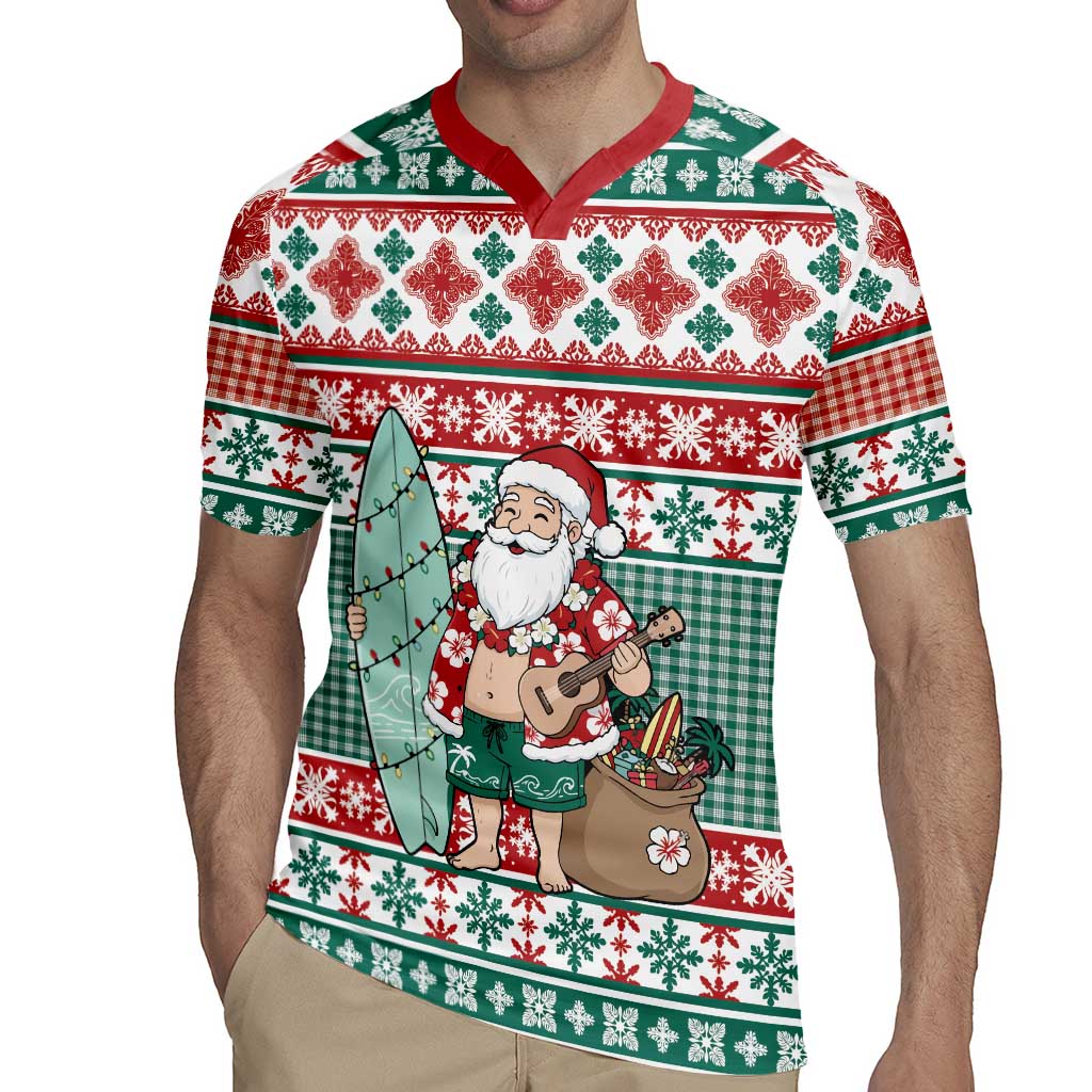 Hawaiian Funny Santa Surf Rugby Jersey Mele Kalikimaka Palaka Quilt Pattern - Polynesian Pride