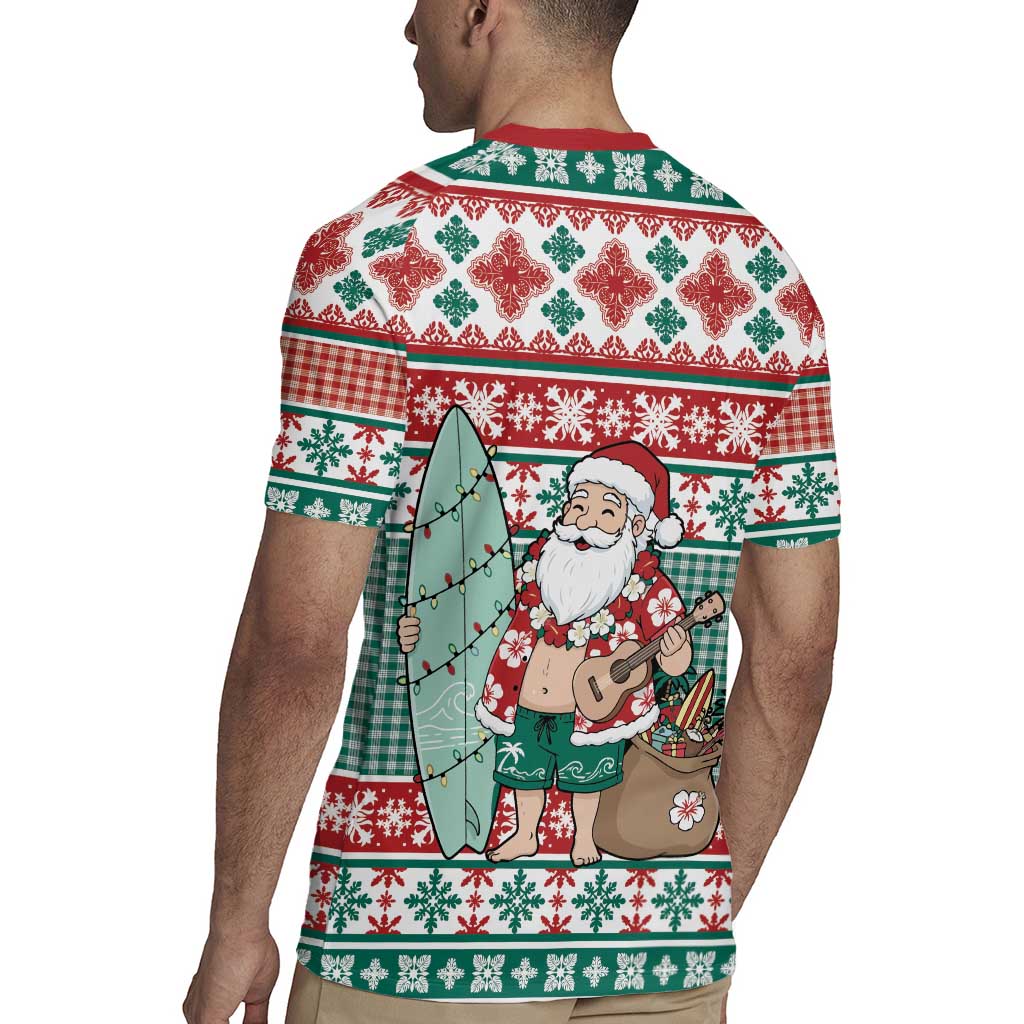 Hawaiian Funny Santa Surf Rugby Jersey Mele Kalikimaka Palaka Quilt Pattern - Polynesian Pride