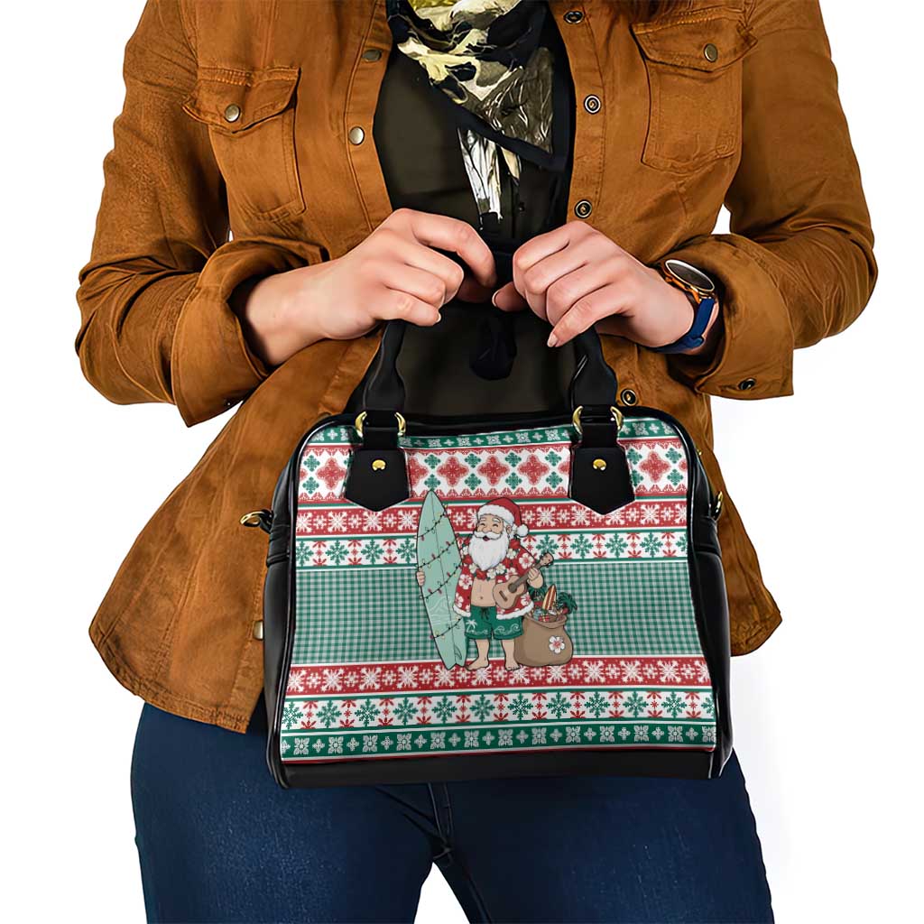Hawaiian Funny Santa Surf Shoulder Handbag Mele Kalikimaka Palaka Quilt Pattern - Polynesian Pride