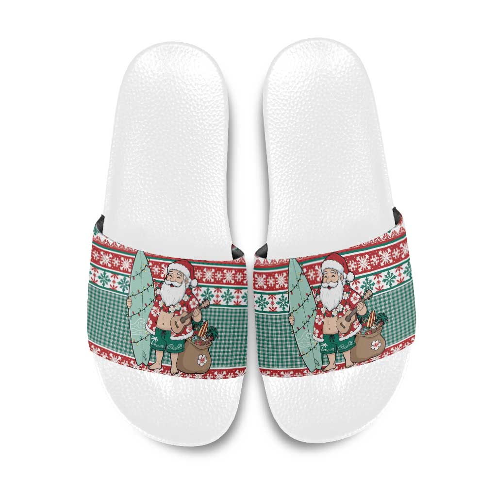 Hawaiian Funny Santa Surf Slide Sandals Mele Kalikimaka Palaka Quilt Pattern - Polynesian Pride