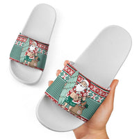 Hawaiian Funny Santa Surf Slide Sandals Mele Kalikimaka Palaka Quilt Pattern - Polynesian Pride