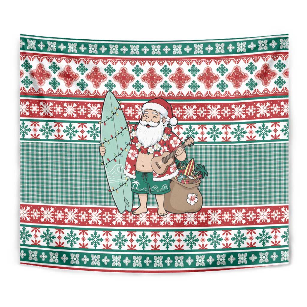 Hawaiian Funny Santa Surf Tapestry Mele Kalikimaka Palaka Quilt Pattern - Polynesian Pride