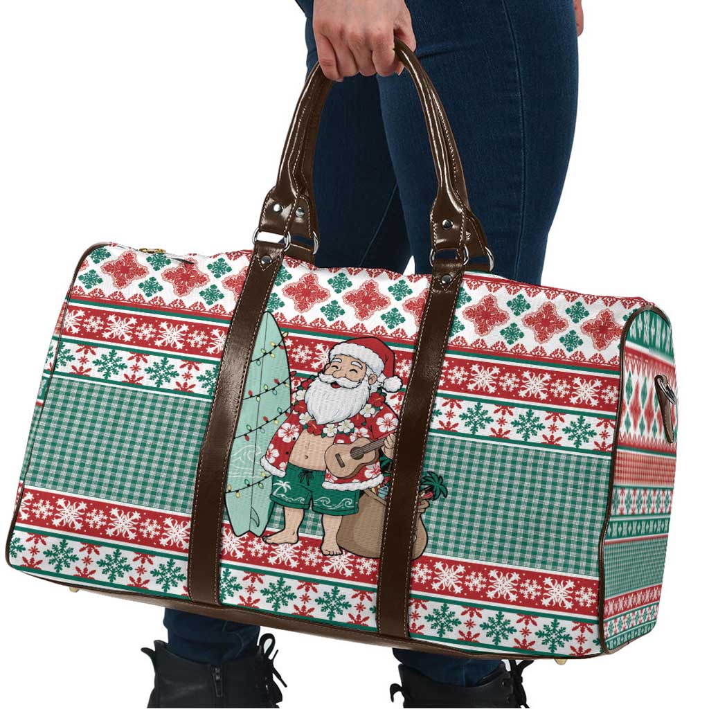 Hawaiian Funny Santa Surf Travel Bag Mele Kalikimaka Palaka Quilt Pattern - Polynesian Pride