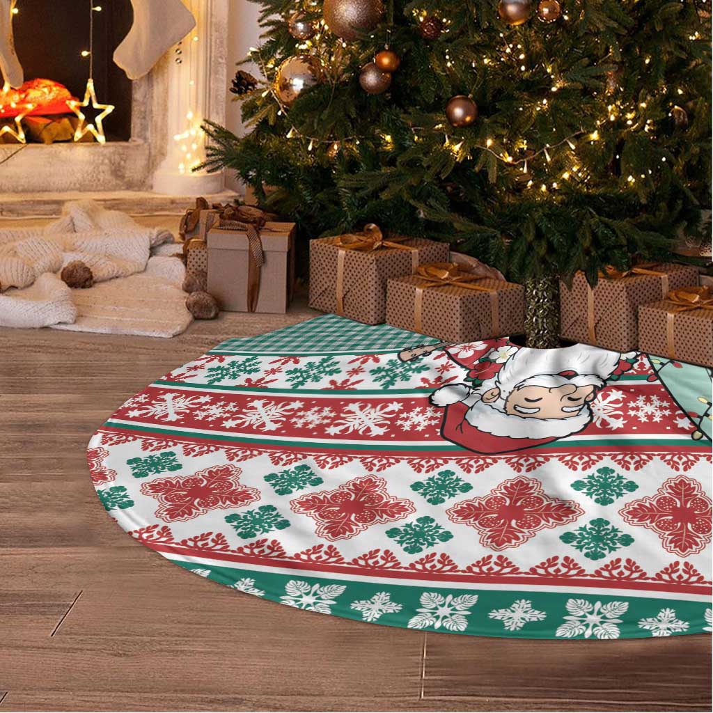 Hawaiian Funny Santa Surf Tree Skirt Mele Kalikimaka Palaka Quilt Pattern - Polynesian Pride