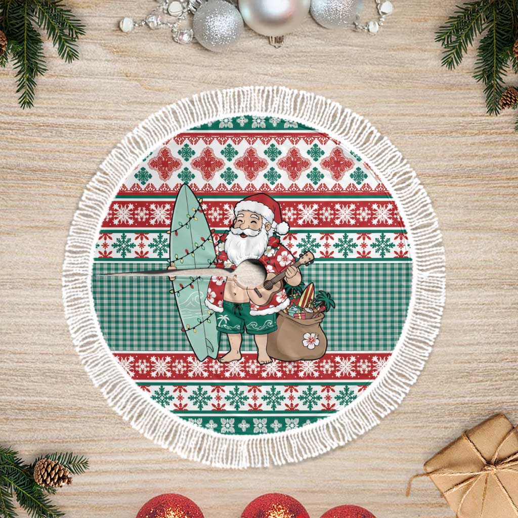 Hawaiian Funny Santa Surf Tree Skirt Mele Kalikimaka Palaka Quilt Pattern - Polynesian Pride