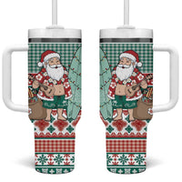 Hawaiian Funny Santa Surf Tumbler With Handle Mele Kalikimaka Palaka Quilt Pattern - Polynesian Pride