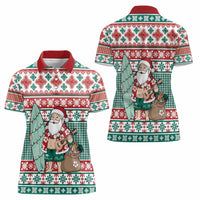 Hawaiian Funny Santa Surf Women Polo Shirt Mele Kalikimaka Palaka Quilt Pattern - Polynesian Pride