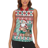 Hawaiian Funny Santa Surf Women Sleeveless Polo Shirt Mele Kalikimaka Palaka Quilt Pattern - Polynesian Pride