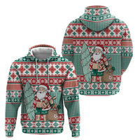 Hawaiian Funny Santa Surf Zip Hoodie Mele Kalikimaka Palaka Quilt Pattern - Polynesian Pride