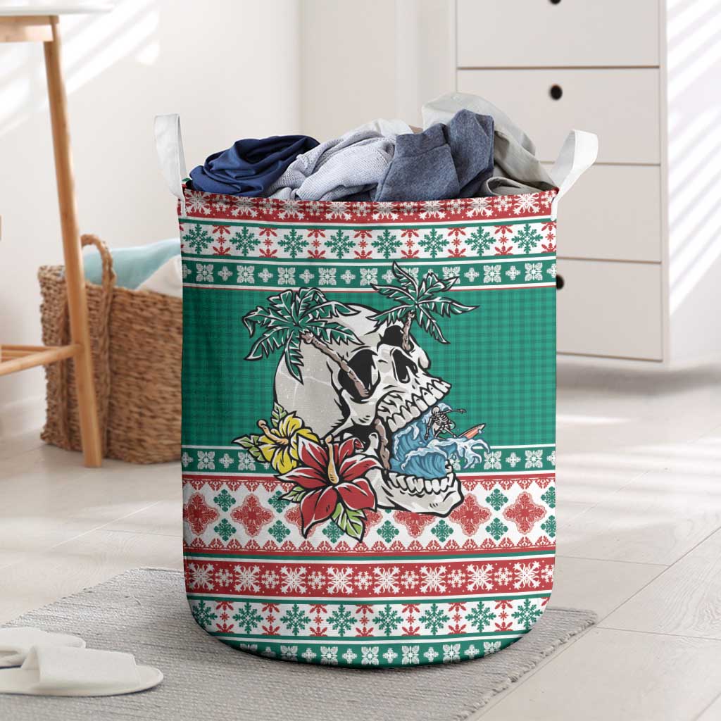 Hawaiian Skull Surfs Laundry Basket Mele Kalikimaka Palaka Quilt Pattern - Polynesian Pride
