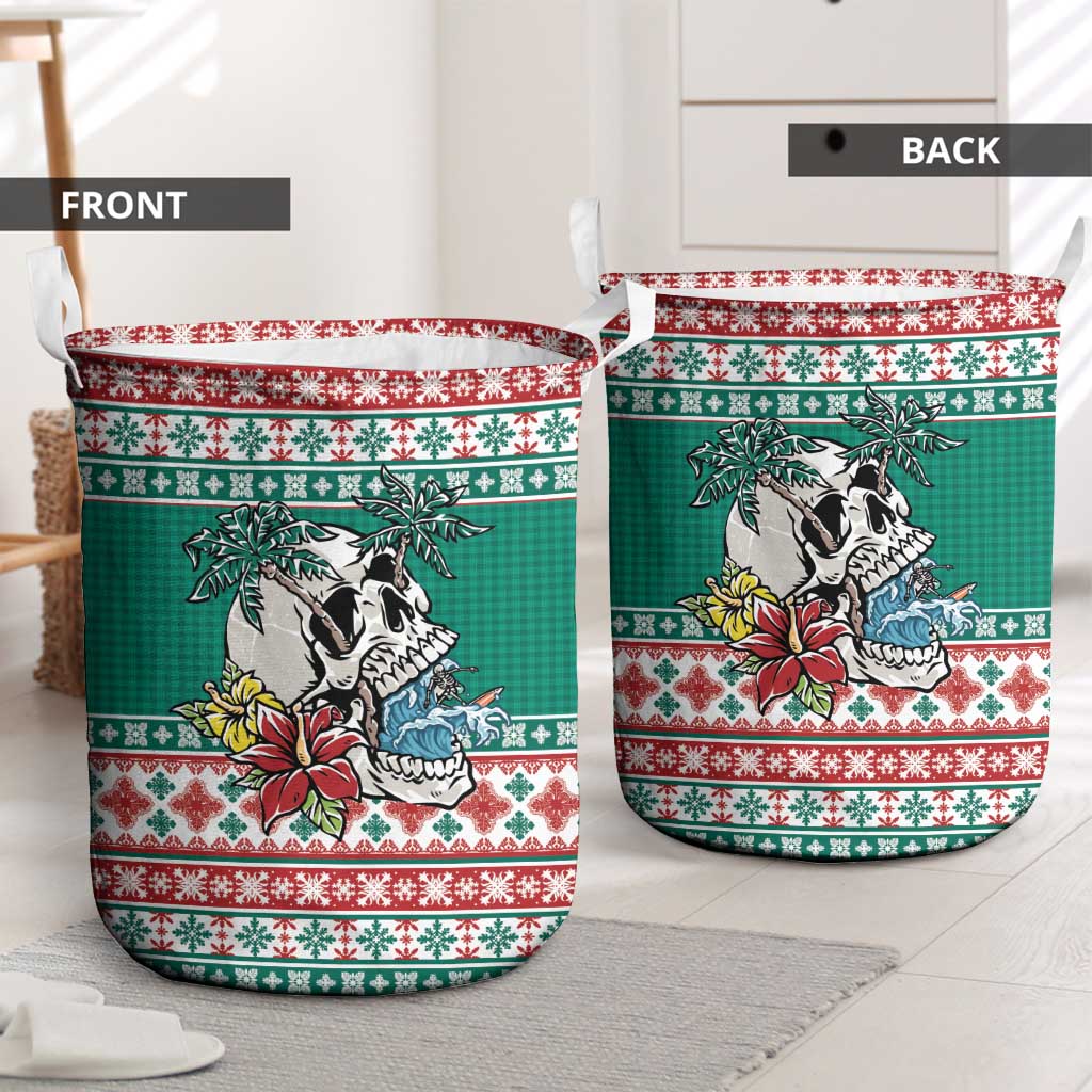 Hawaiian Skull Surfs Laundry Basket Mele Kalikimaka Palaka Quilt Pattern - Polynesian Pride