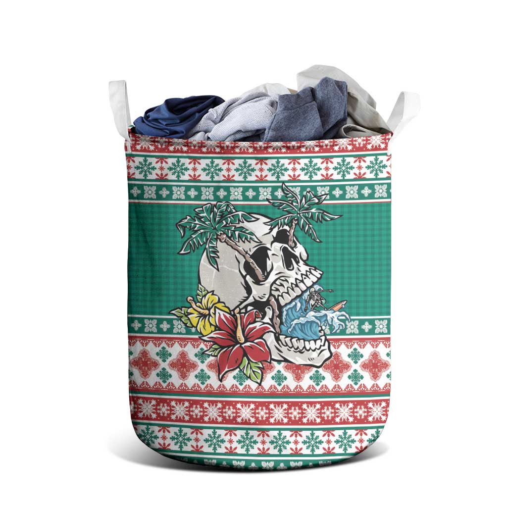 Hawaiian Skull Surfs Laundry Basket Mele Kalikimaka Palaka Quilt Pattern - Polynesian Pride