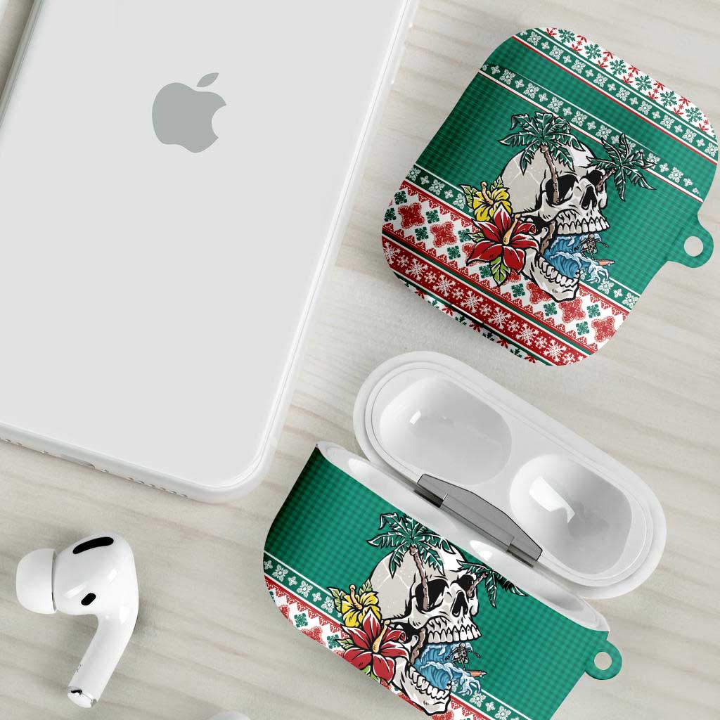 Hawaiian Skull Surfs AirPods Case Mele Kalikimaka Palaka Quilt Pattern - Polynesian Pride