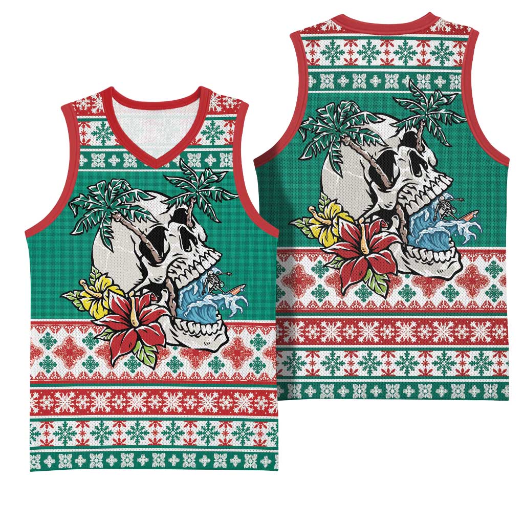 Hawaiian Skull Surfs Basketball Jersey Mele Kalikimaka Palaka Quilt Pattern - Polynesian Pride