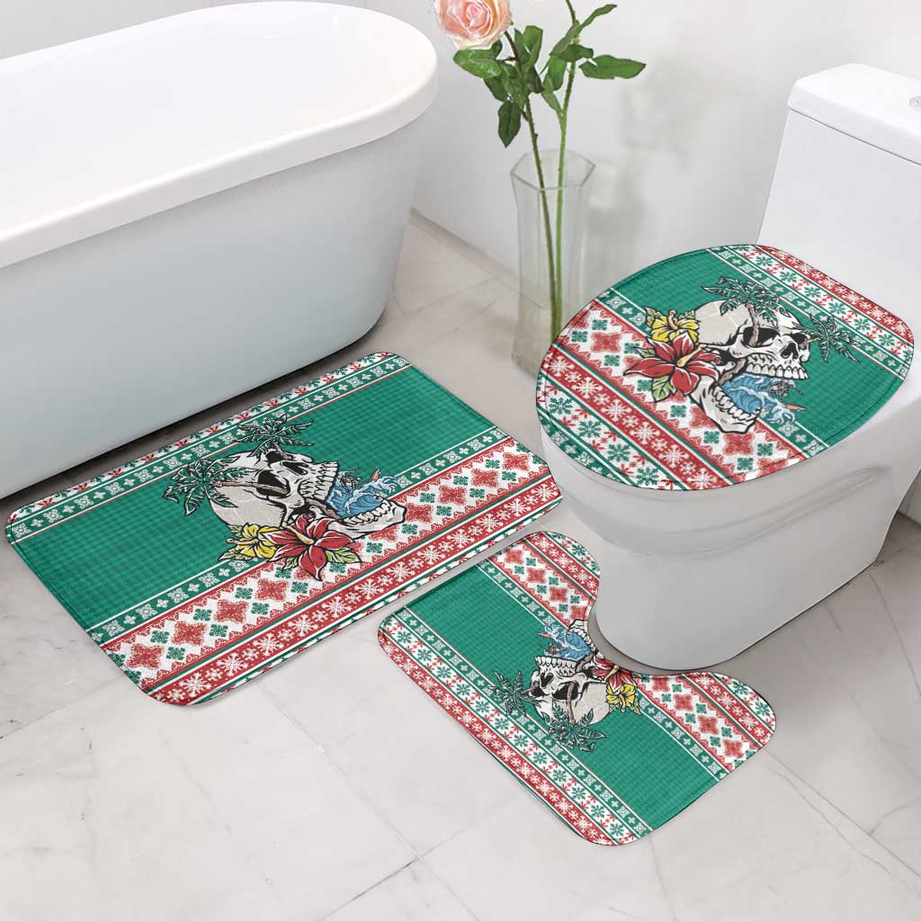 Hawaiian Skull Surfs Bathroom Set Mele Kalikimaka Palaka Quilt Pattern - Polynesian Pride
