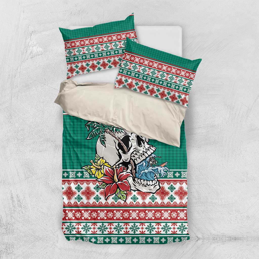 Hawaiian Skull Surfs Bedding Set Mele Kalikimaka Palaka Quilt Pattern - Polynesian Pride