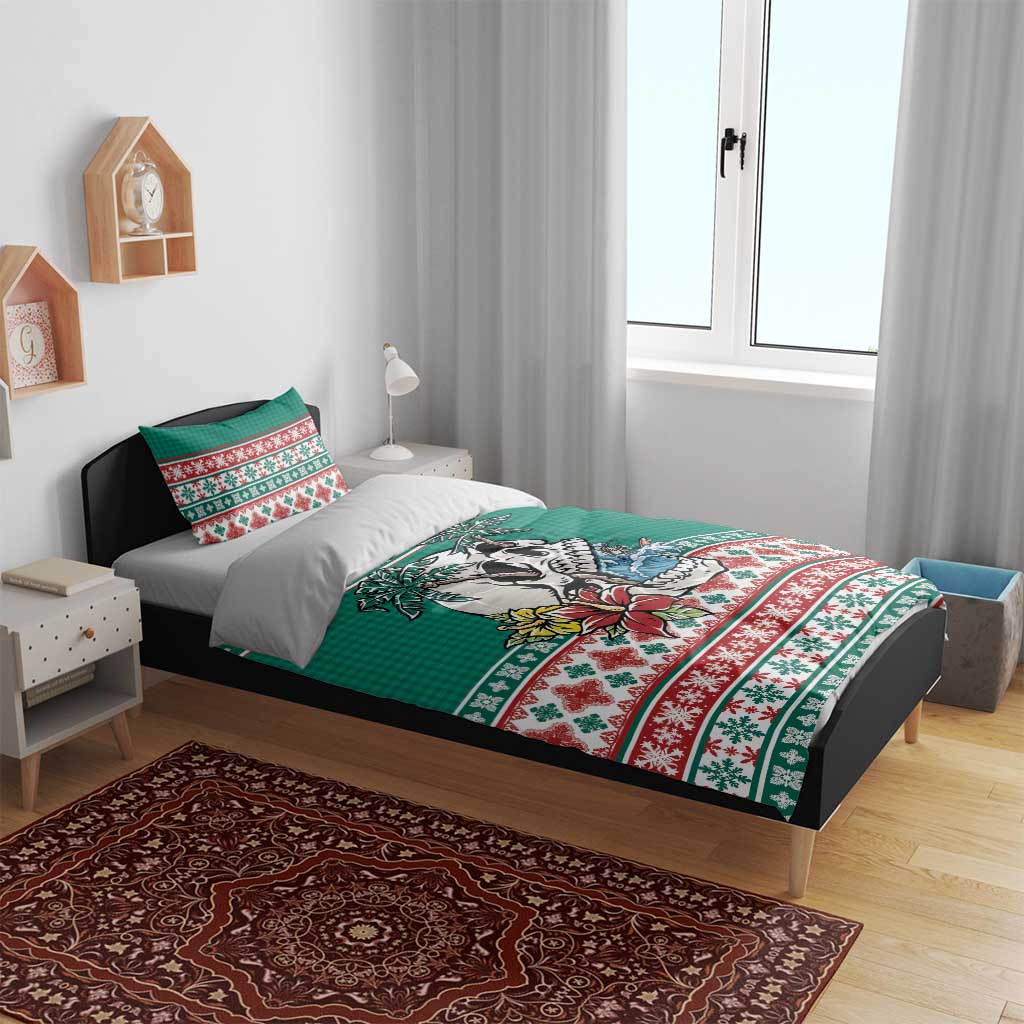 Hawaiian Skull Surfs Bedding Set Mele Kalikimaka Palaka Quilt Pattern - Polynesian Pride