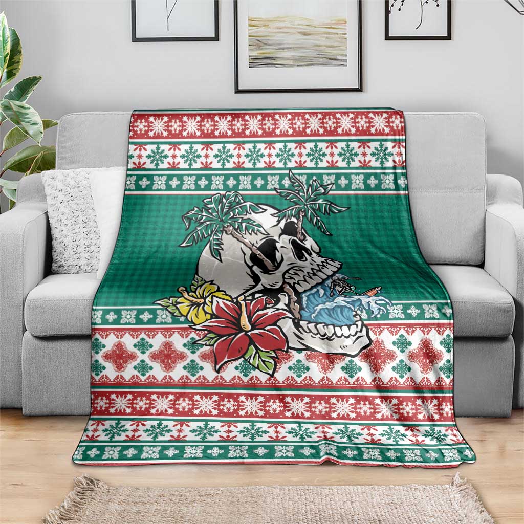 Hawaiian Skull Surfs Blanket Mele Kalikimaka Palaka Quilt Pattern - Polynesian Pride