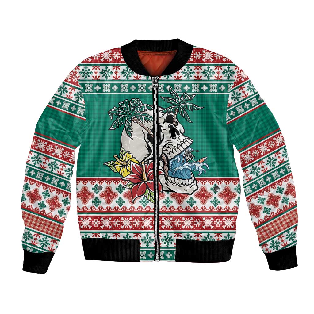 Hawaiian Skull Surfs Bomber Jacket Mele Kalikimaka Palaka Quilt Pattern - Polynesian Pride